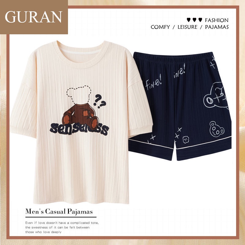 Bộ Đồ Ngủ Hai Mảnh Áo Tay Ngắn Và Quần Ngắn In Họa Tiết Trái Dâu/Gấu Dễ Thương Dành Cho Bạn Nữ