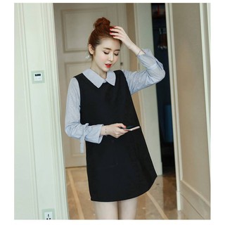 VÁY BẦU ĐEN CỔ ĐỨC NƠ TAY