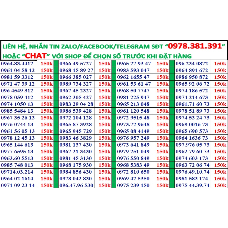 Sim số đẹp viettel đầu 09, 08, 03 đồng giá 150k