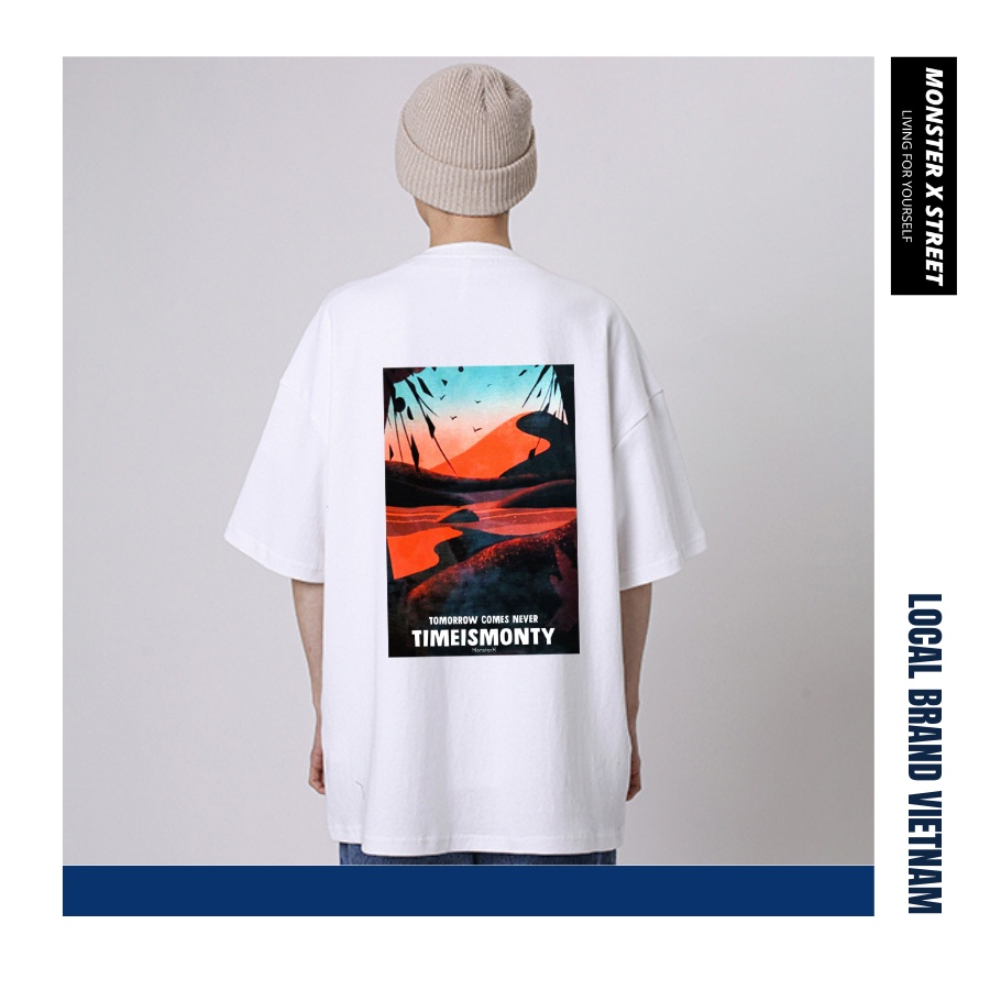 Áo thun unisex MONSTER X STREET Time phông tay lỡ nam nữ form rộng Local Brand