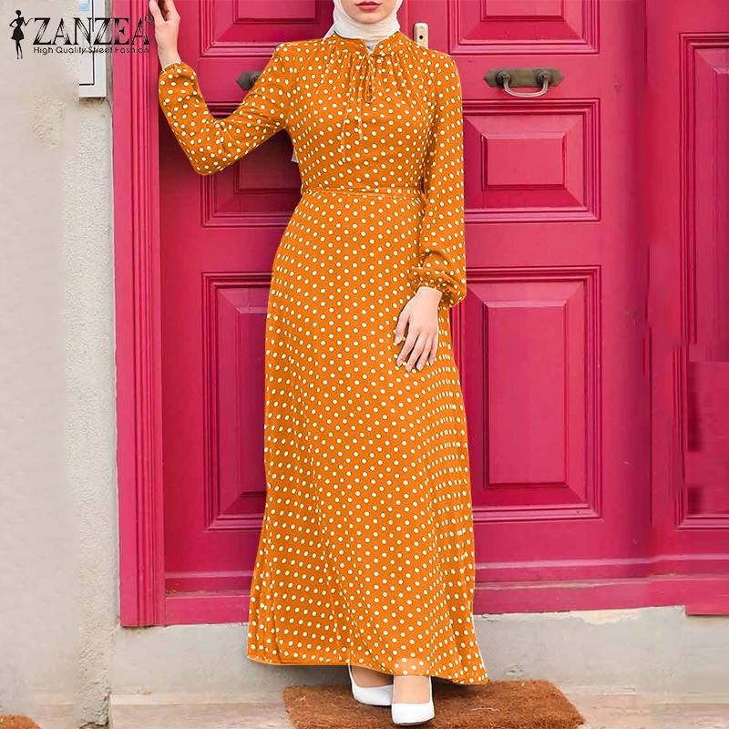 Zanzea Đầm Maxi Họa Tiết Chấm Bi Phong Cách Bohemian Thời Trang Cho Nữ