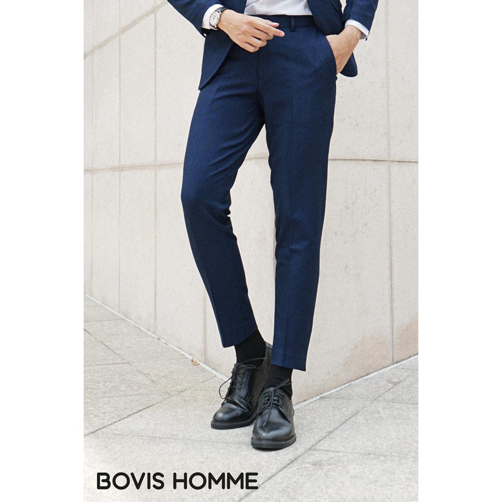 Quần tây nam Bovis Homme, mã QT004, màu xanh , form slim, chất liệu 95% cotton 5% spandex, mặt vải dày dặn, đứng form