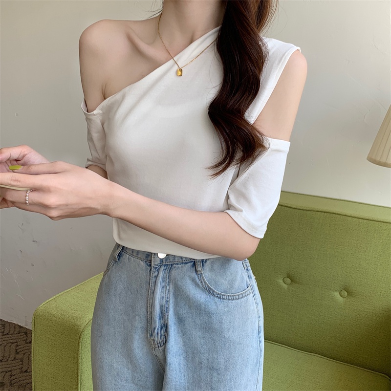 Áo Thun Tay Ngắn Hở Vai Thời Trang Hàn Quốc Dành Cho Nữ