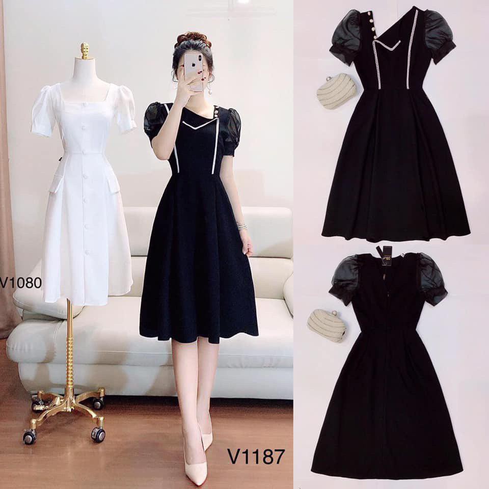 [ xả kho ] MiD Váy đen tiểu thư tay bồng thiết kế V1187 Mie Design kèm ảnh thật