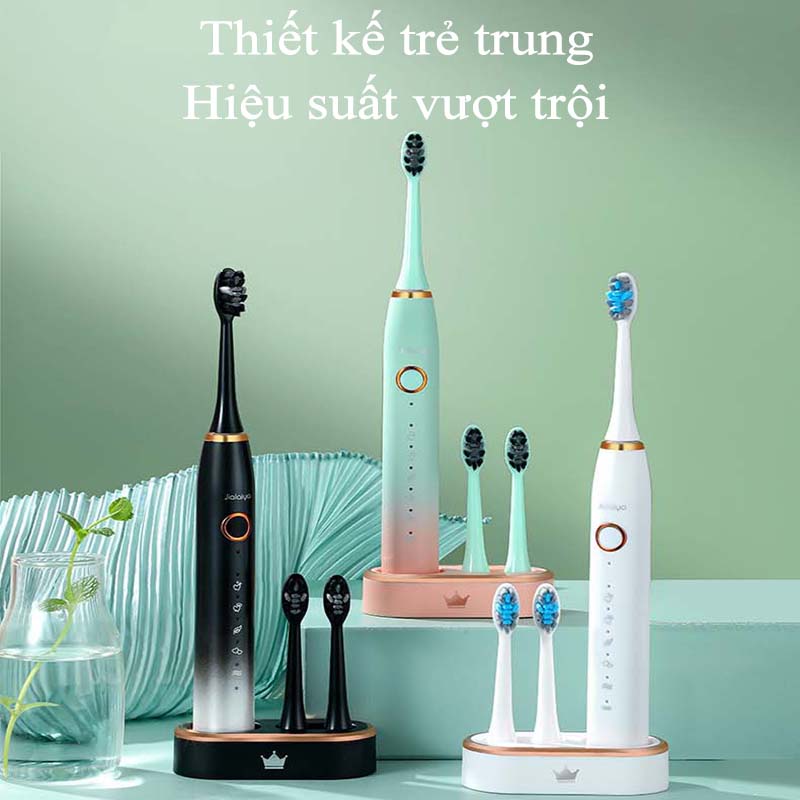 Bàn Chải Điện Tự Động 5 in 1 Cao Cấp JIALAIYA X100 Tẩy Trắng Răng Máy Đánh Răng Lông Mềm Cho Bé Tặng 5 Đầu Bàn Chải Điện