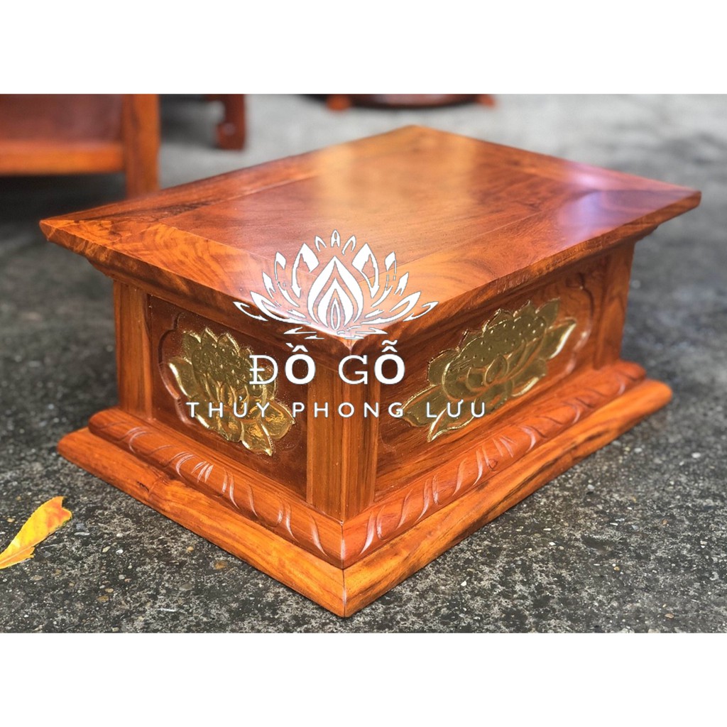 Đế vuông sen vàng gỗ hương,Đôn chữ nhật hộp hoa sen rát vàng cao 17cm