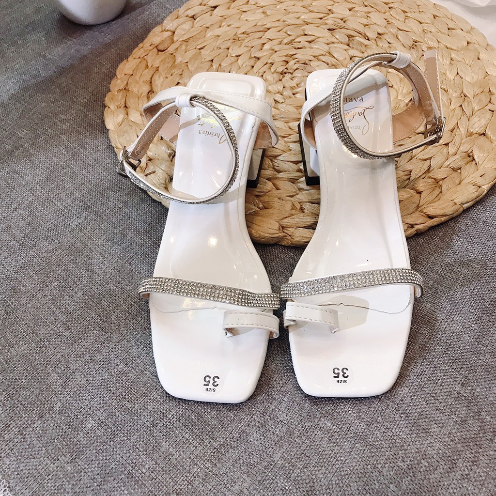 SANDAL CAO GÓT VNXK DA BÓNG GÓT VUÔNG QUAI MẢNH ĐÍNH ĐÁ XỎ NGÓN SIÊU CHẢNH HOT DÃ MAN