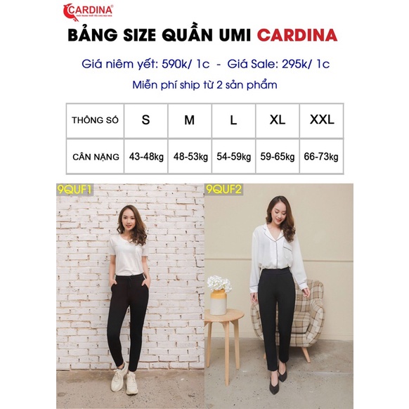 Quần UMI công sở CARDINA cạp cao xếp ly ghen bụng 100% chất UMI Nhật co giãn 4 chiều mã 9QUF1; 9QUF2