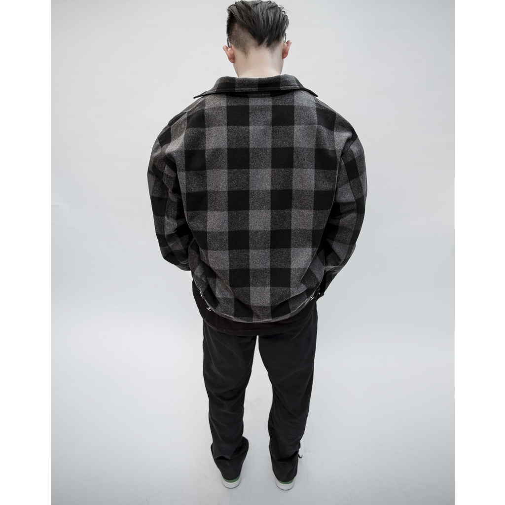 Stressmama Áo Khoác CHECKED ZIP-UP JACKET Màu Xám Đen form ngắn chất liệu nỉ dạ họa tiết & lớp lót Polyest Local Brand