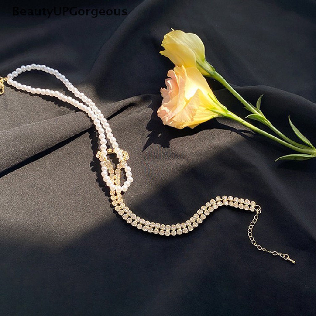 [BeautyUPGorgeous] Vòng Cổ Choker Ngắn Đính Pha Lê Và Ngọc Trai Phong Cách Hàn Quốc Cho Nữ