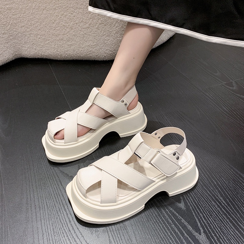 Giày sandal mũi rọ dây đan chéo đế xuồng chuẩn hàng quảng châu ulzzang