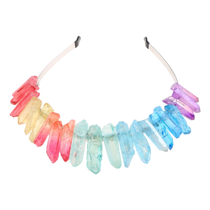 Flgo Băng Đô Cài Tóc Hình Vương Miện Đính Đá Thạch Anh Màu Cầu Vồng Thủ Công Phong Cách Bohemian Dân Tộc