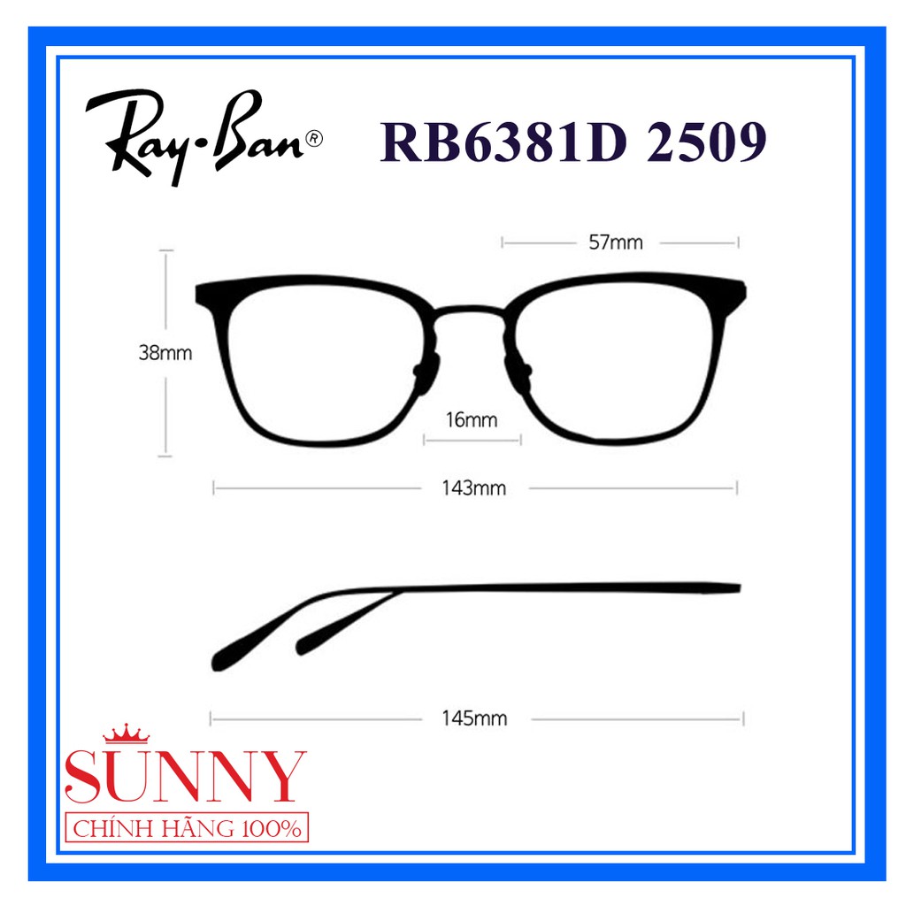 Kính mát Rayban 0 độ - sp chính hãng kèm tem chống hàng giả của bộ công an. Mã sp RB6381D 2509