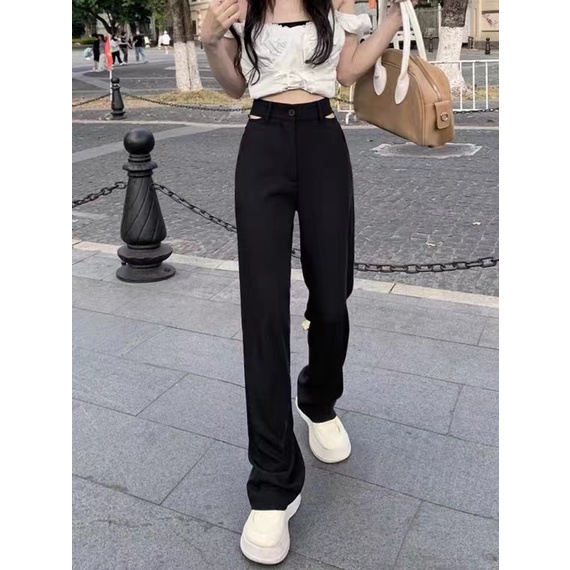 Quần ống rộng Lưng Cao Thời Trang Hàn Quốc Cho Nữ