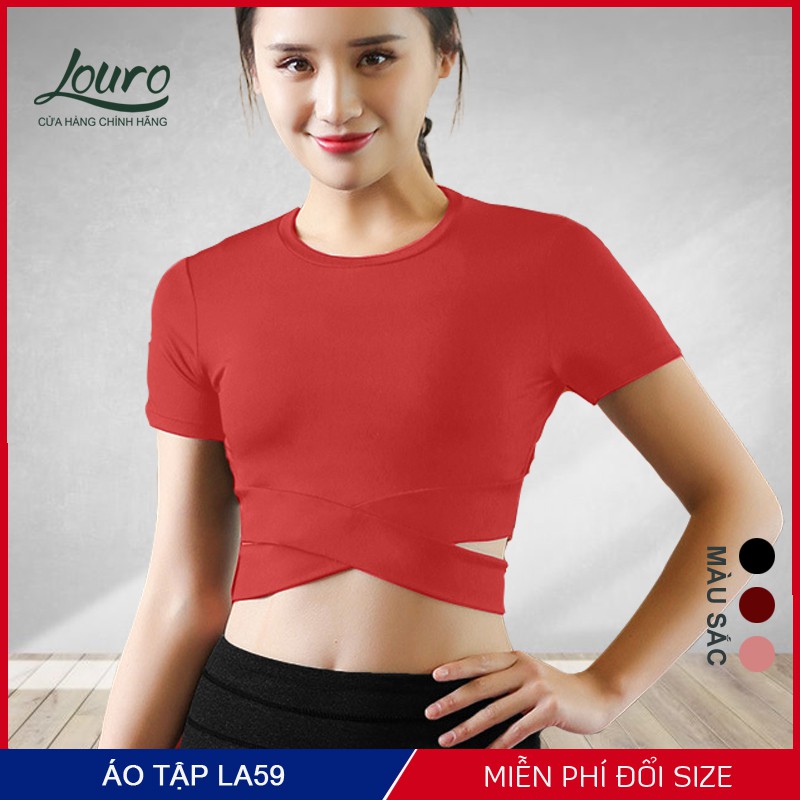 Áo croptop body dây chéo Louro, kiểu áo dùng tập tập gym nữ , yoga, zumba, chất liệu co giãn, thoáng mát - LA59