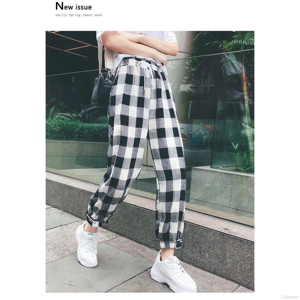 Quần dài Harem sọc caro thời trang năng động cho nữ | BigBuy360 - bigbuy360.vn