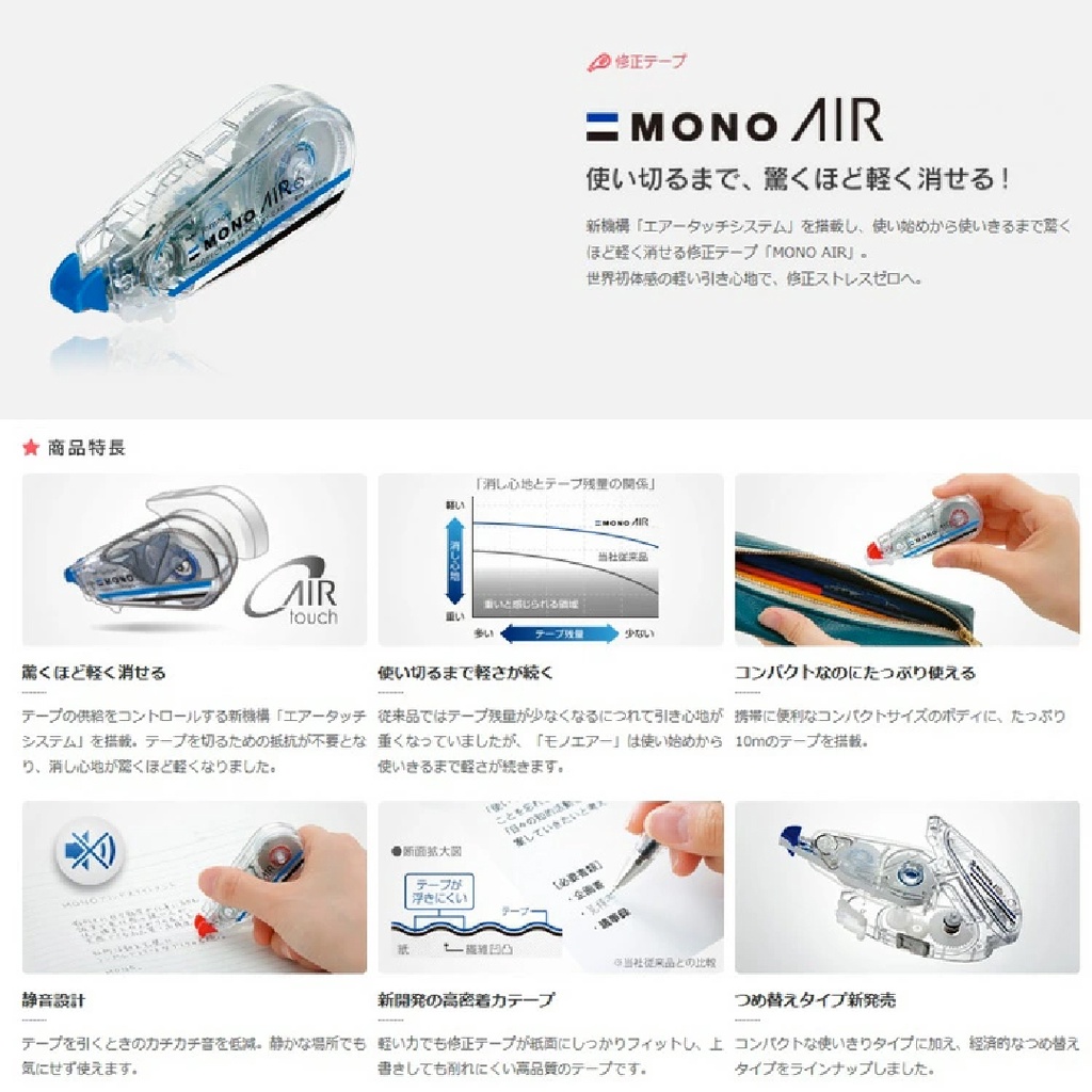 Xóa kéo Tombow Mono Air 5mmx10m màu tiêu chuẩn CT-CA5