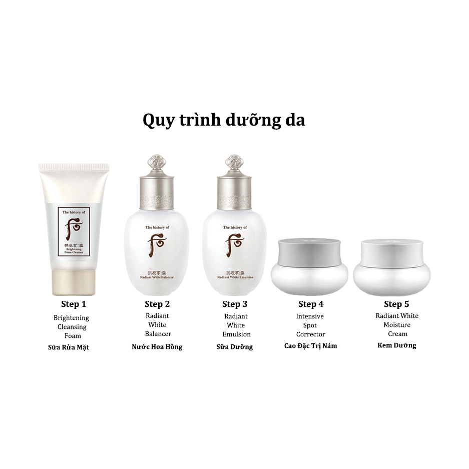 Bộ dưỡng trắng thâm nám tàn nhang Whoo Radiant White 5pcs Special Gift Kit 61ml - Dưỡng trắng thâm nám tàn nhangWhoo