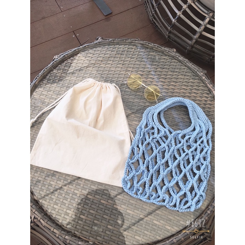 Túi Lưới Dây Rút Đeo Đi Biển - Crochet Net Bag - Nhận đan móc theo yêu cầu/Đơn cần gấp