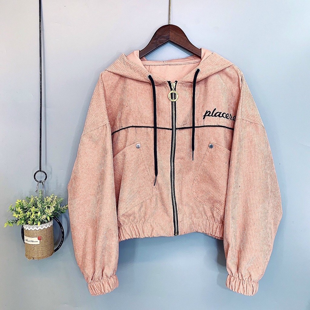 Áo Khoác Nhung Kiểu Cánh Dơi Lửng Tăm Thêu Logo Placere Siêu Xinh - Shop3nunisex