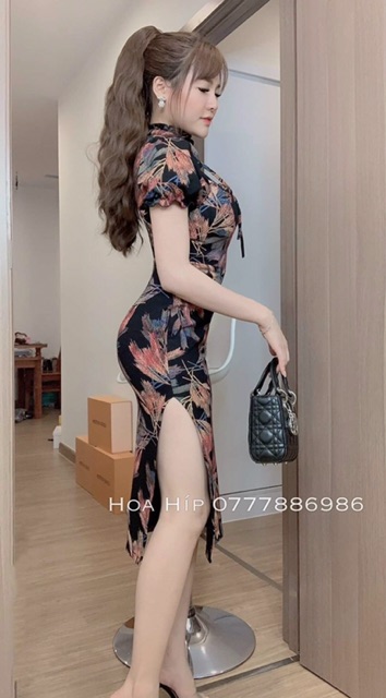 Đầm body thun dẻo nhiệt in 3D hoạ tiết cổ tàu sexy sang chảnh