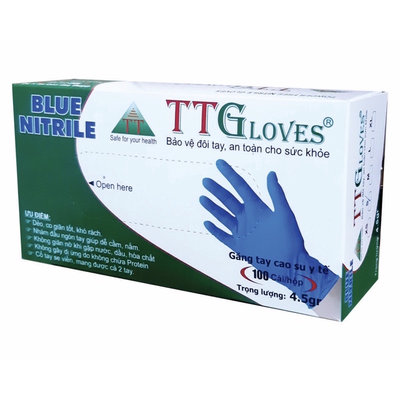 Găng tay Nitrile màu xanh TTGLOVES 4.5gr siêu dày dặn