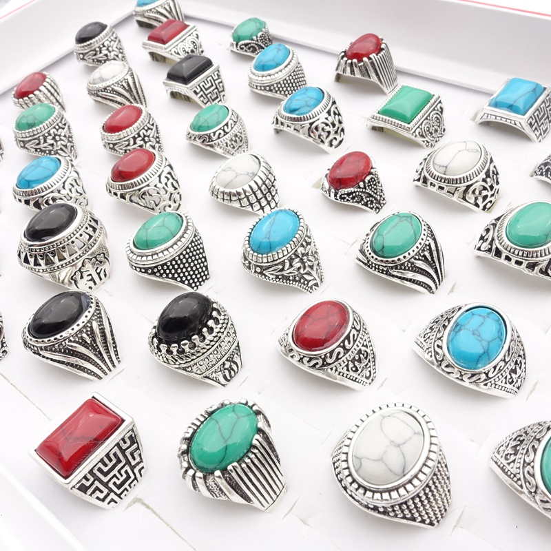 Bộ 20 Nhẫn Mạ Bạc Đính Đá Ngọc Lam Thời Trang Cho Nam Và Nữ