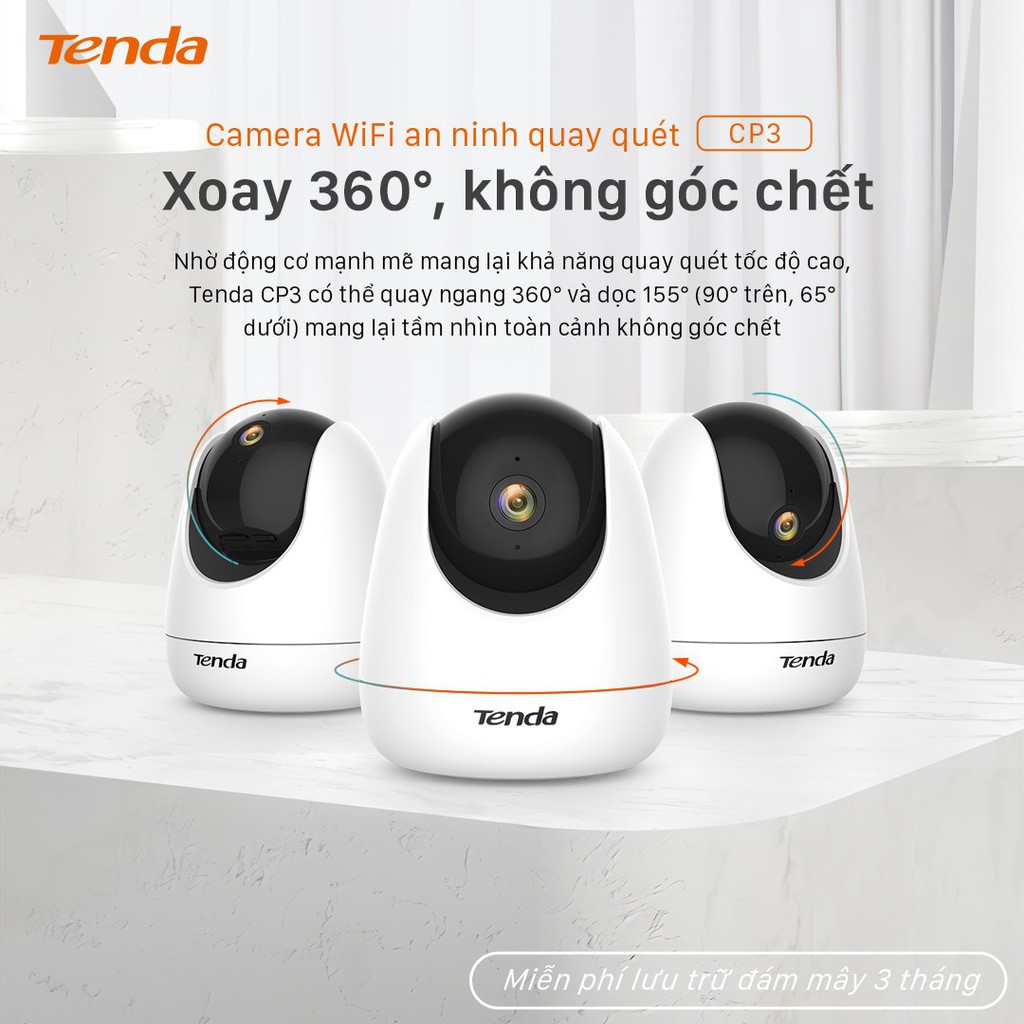 [Mã 99ELSALE hoàn 7% đơn 300K] Camera IP Wifi xoay 360 TENDA CP3 full HD 1080p, hàng chính hãng bảo hành 24 tháng