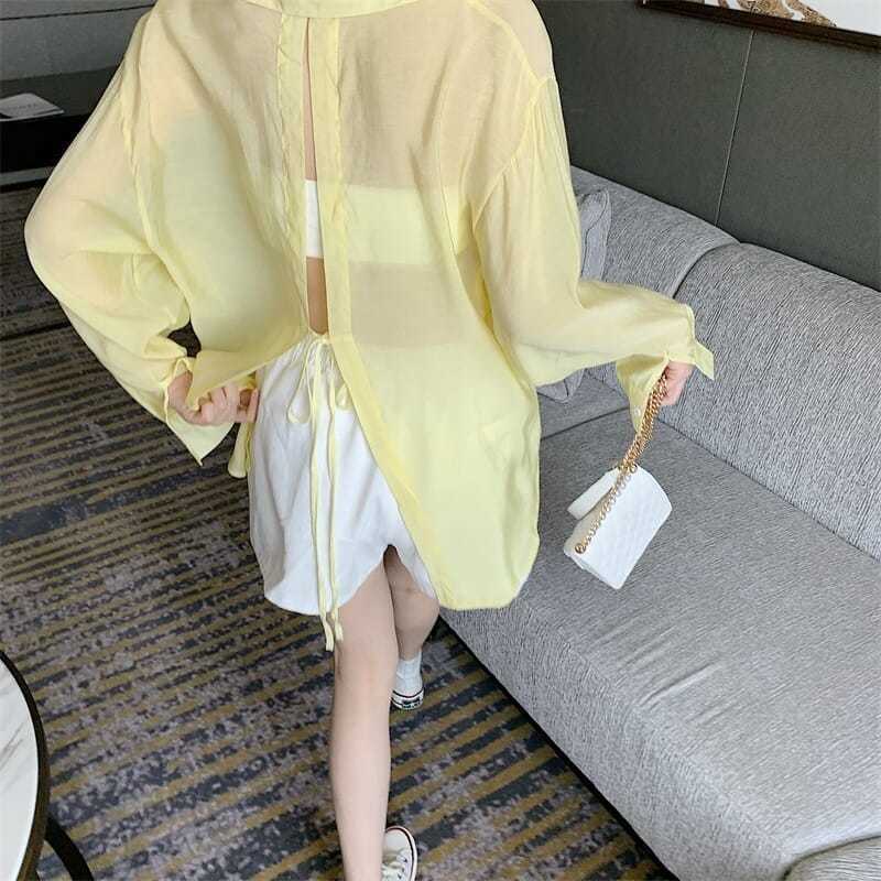 Áo sơ mi COZOKC tay dài chống nắng có dây buộc sau lưng thời trang