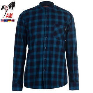 [100% cotton] Áo Sơ Mi Nam PIERRE Cardin Grandad Collar Flannel Shirt Mens Cao Cấp (Teal/Navy - Size EU - UK)