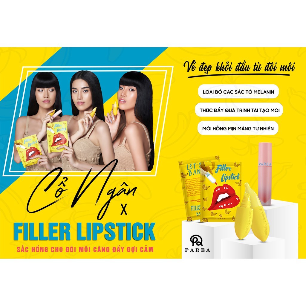 Son Filler Collagen Chuối Khử Thâm Parea cùng son màu Chu Lipstick, giúp môi căng mọng hồng hào