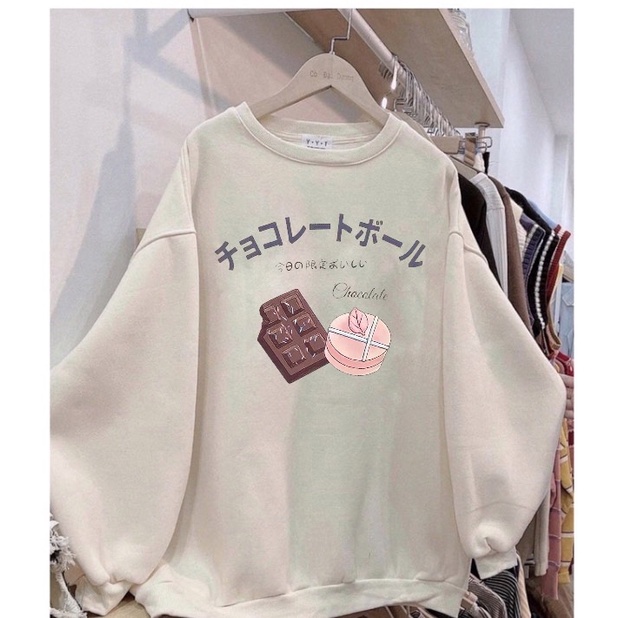 Áo Sweater Sô Cô La Chữ Ngực Nhật Unisex Form Rộng Unisex