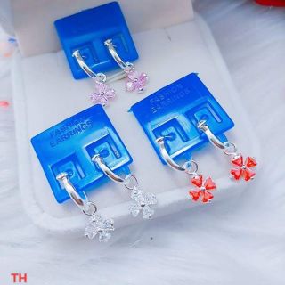 Bông tai bạc cho bé hoa 4 cánh có nhiều màu