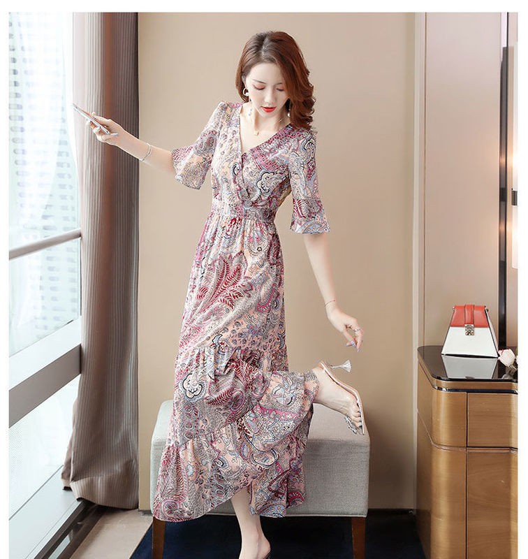 Đầm Cổ Chữ V Họa Tiết Hoa Thời Trang Hàn Quốc | BigBuy360 - bigbuy360.vn