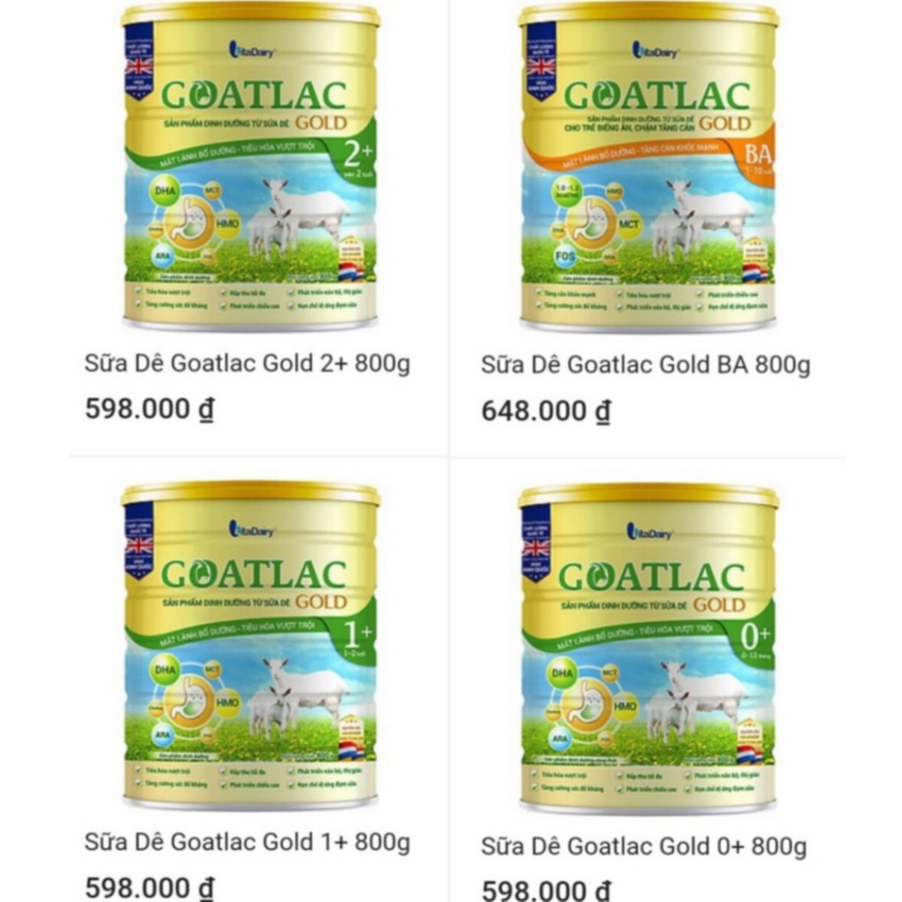 Sữa dê GOATLAC GOLD đủ số 0+, 1+, 2+, BA mẫu mới lon 800g Date mới