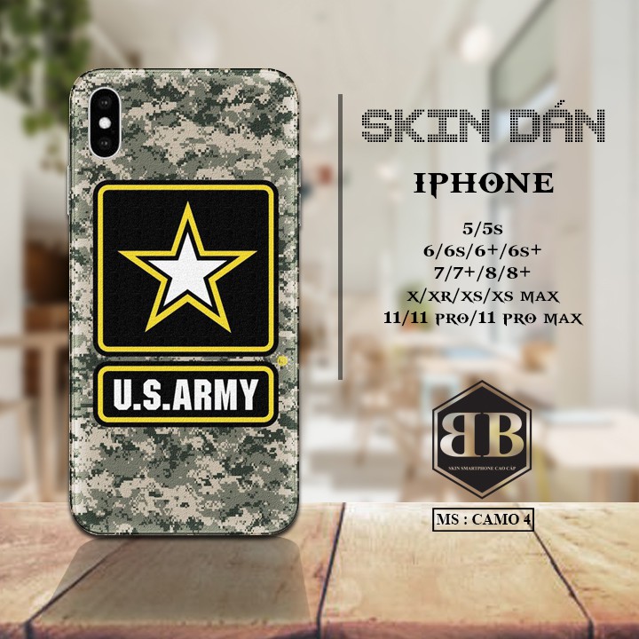 Dán skin iphone 5 5s 6 6s 6 Plus 6s Plus 7 7 Plus 8 8 Plus X XR XS XS Max 11 11 Pro 11 Pro Max hình camo cực chất