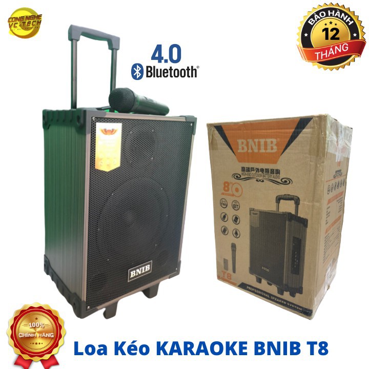 Loa kéo di động BNIB -T8 Hát karaoke , nghe nhạc - tặng 2 tay mic - BASS 20 - bảo hành 12 tháng