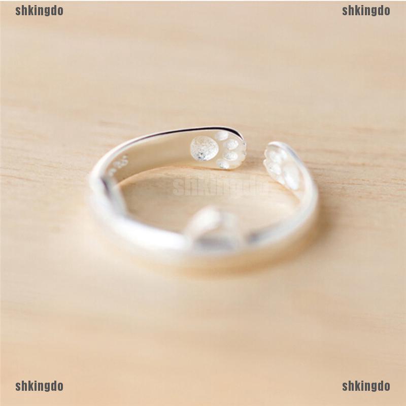 THINH Nhẫn Mạ Bạc Hình Tai Mèo Dễ Thương