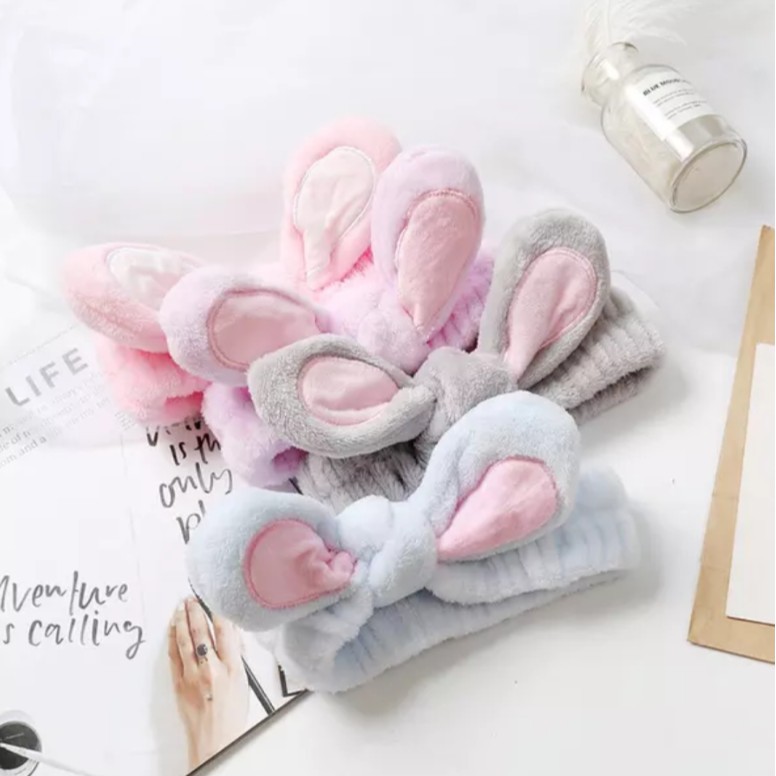 Băng Đô Phối Tai Thỏ Mềm Mại Đáng Yêu Tiện Dụng
