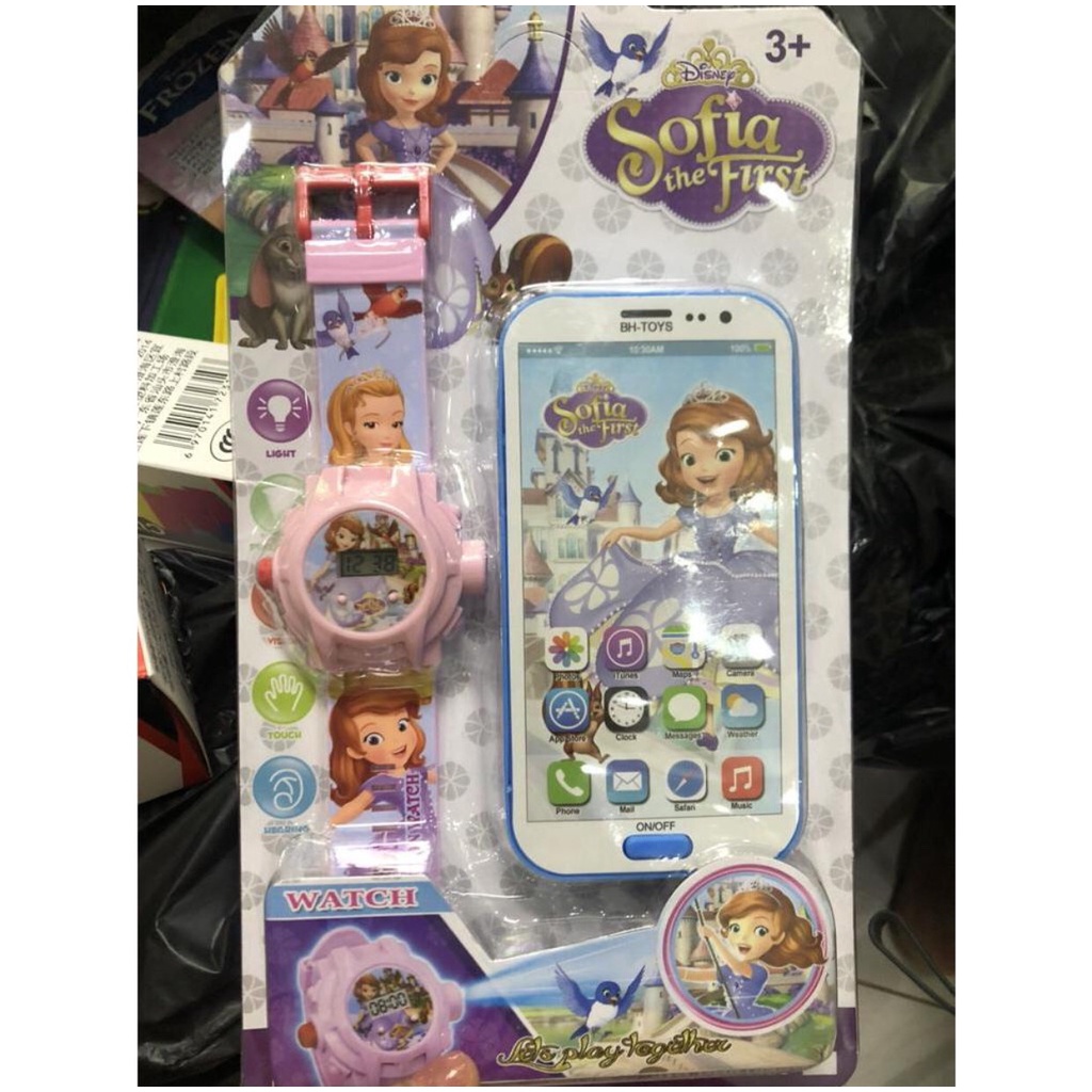 Đồng hồ đeo tay và điện thoại phát nhạc Elsa, các nhân vật hoạt hình - Set đồ chơi cho bé - Time365