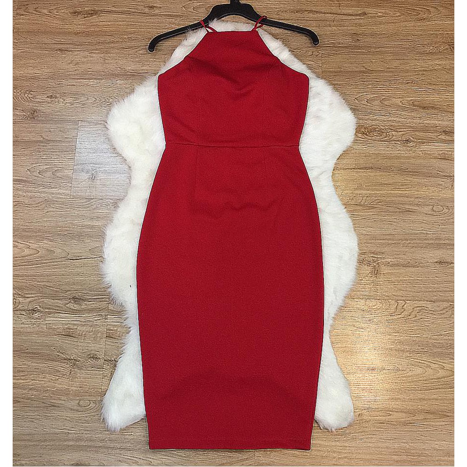 Đầm body cổ yếm đan dây lưng (đỏ, đen)