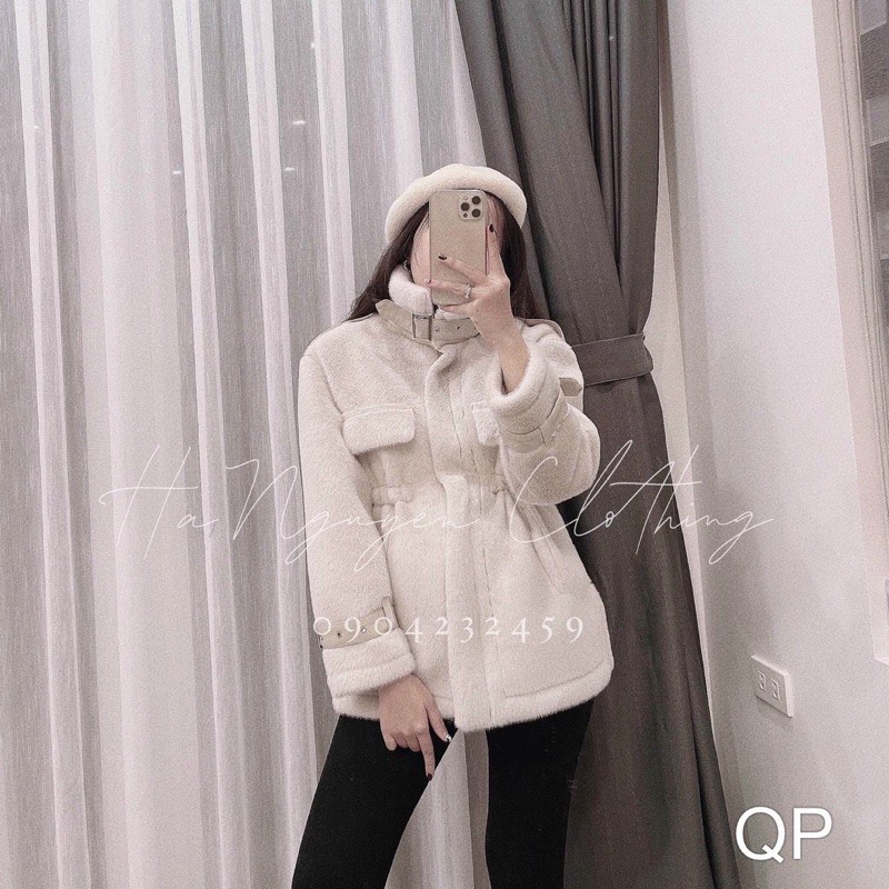 XẢ HÀNG SALE SỐC áo khoác lông thỏ đai da rút eo hàng QC (sẵn) | BigBuy360 - bigbuy360.vn
