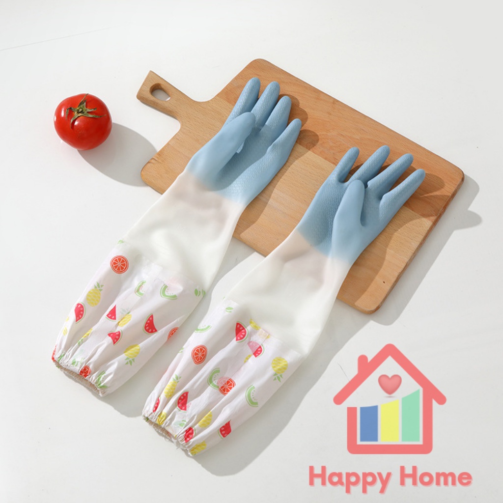 Găng tay cao su siêu dai, siêu bền loại dài, có chun chống tụt, găng dài ngăn nước lọt vào tay Happy Home