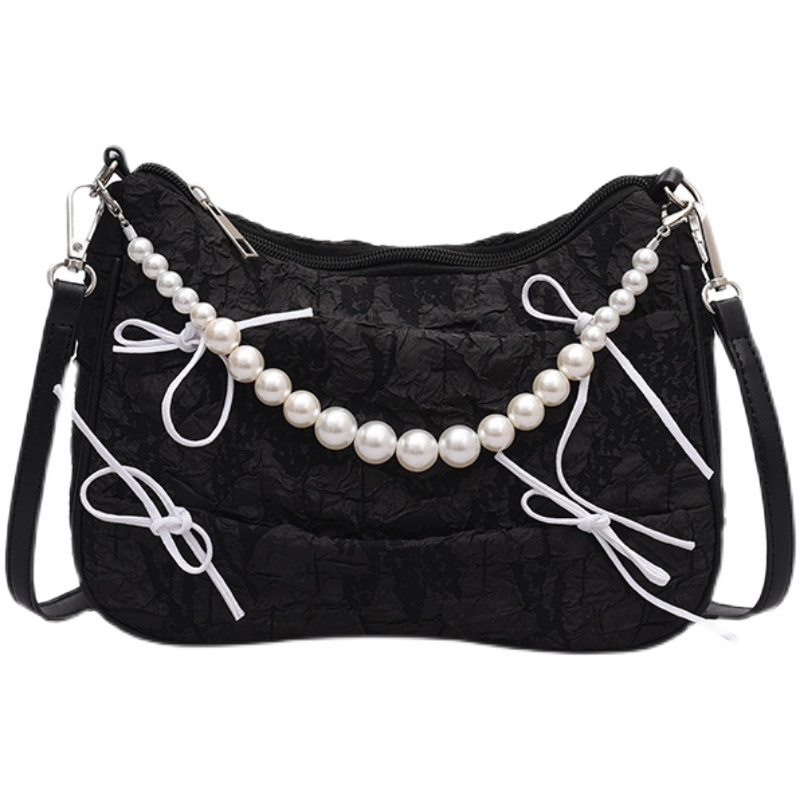 Bag female black fold butterfly bag 2021 new trendy baguette bag pearl portable underarm bag shoulder messenger bag