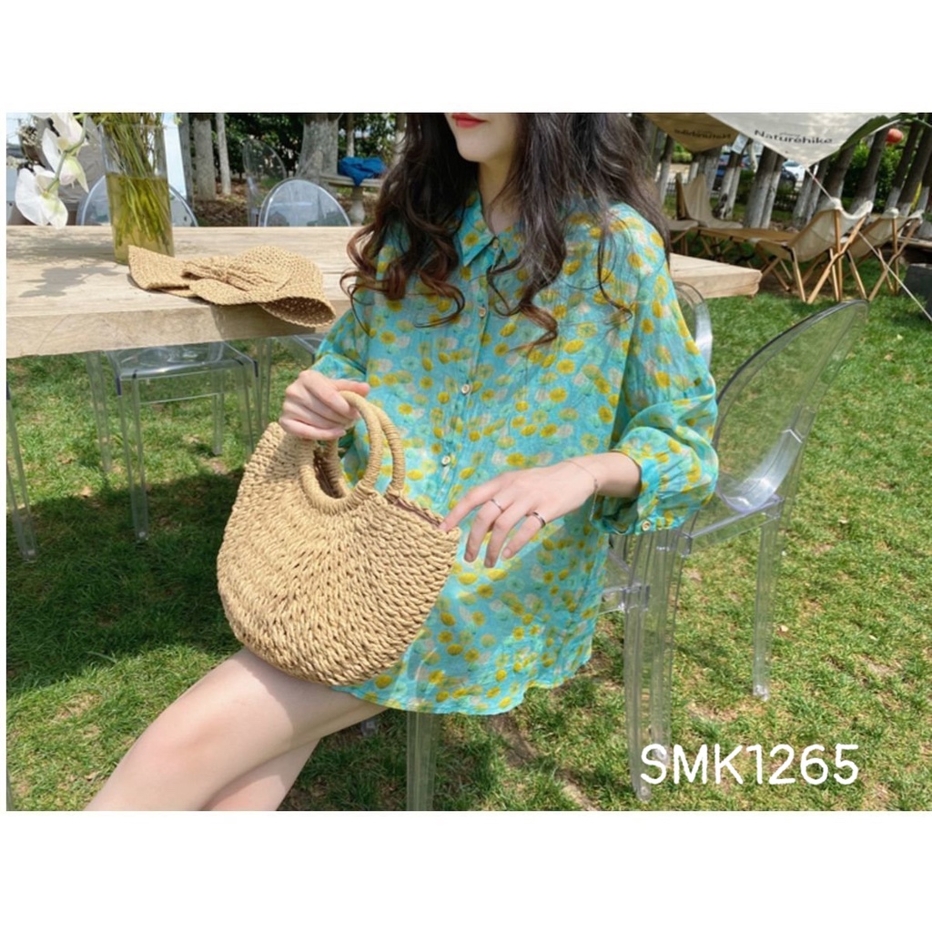 SMK1265- ÁO SƠ MI ĐŨI HOA XANH
