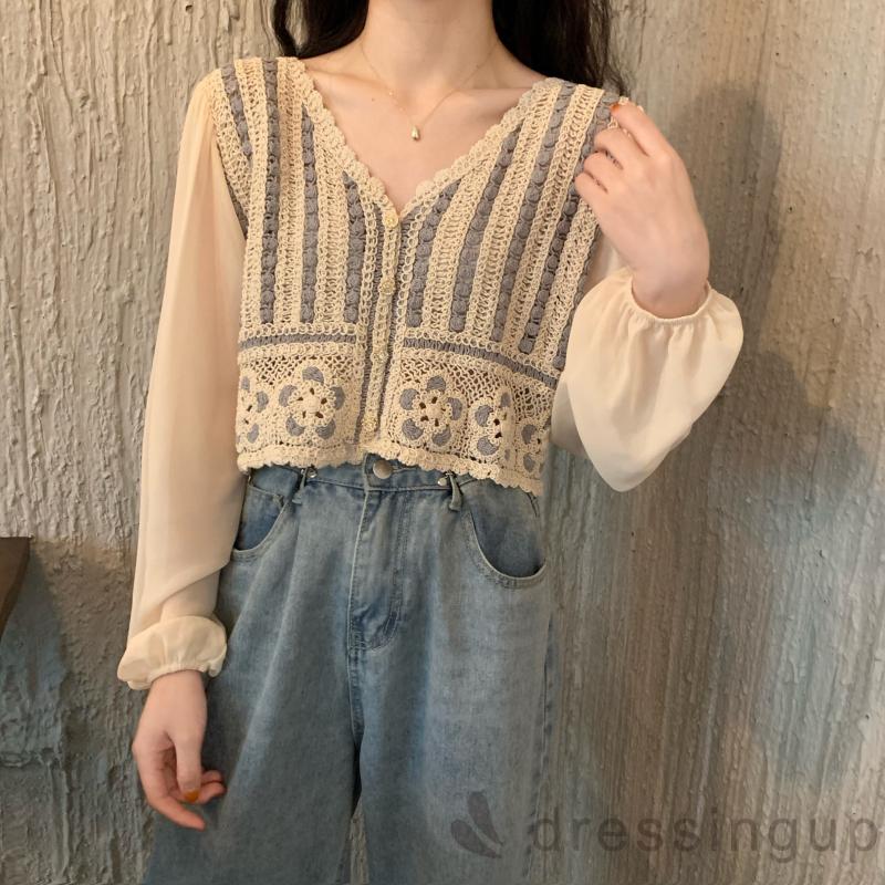 Áo tay dài cổ chữ V phong cách cổ điển hợp thời trang cho nữ