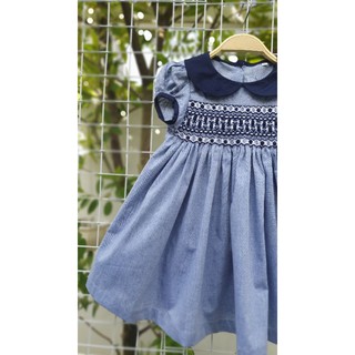 Váy smock thêu tay xanh denim