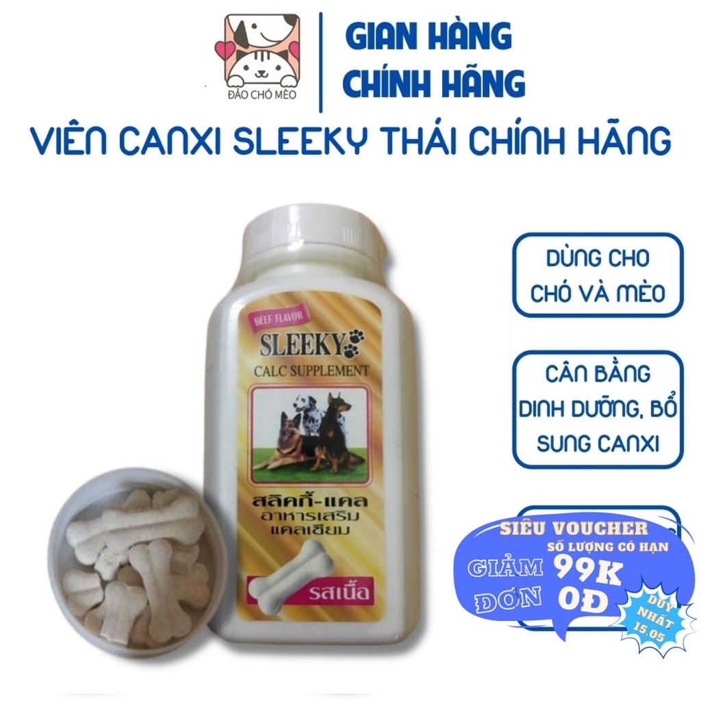 2Viên Canxi Sleeky cho chó mèo chắc xương, Viên canx Thái cho chó mèo 1 hộp - Đảo Chó Mèo