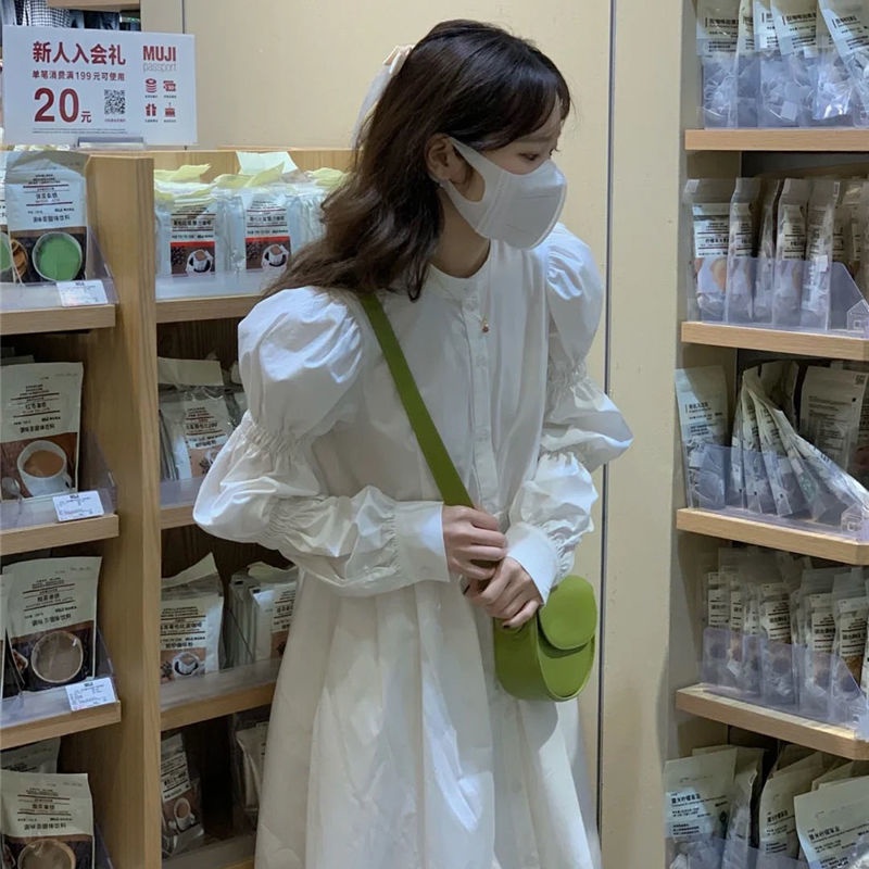 Đầm sơ mi tay dài dáng chữ A chiết eo kiểu Hàn Quốc thời trang mùa thu mới