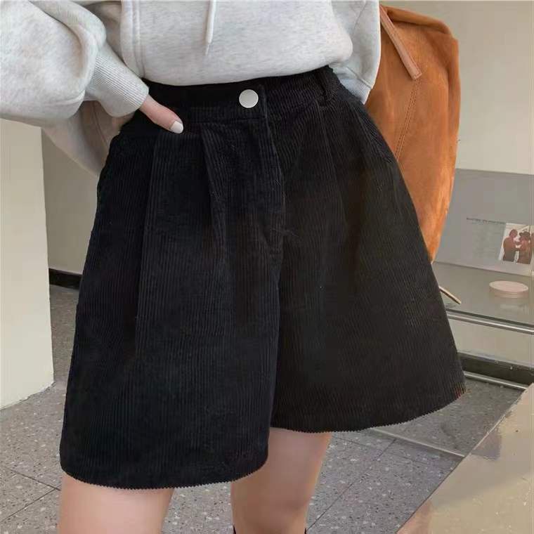 Quần Short Nhung Ống Rộng Lưng Cao Thời Trang Mùa Thu Cho Nữ